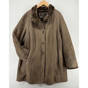 CG COLLECTION BY GALLERY Jacket Womens 2X Faux Fur Lined Button Front Coat Brown